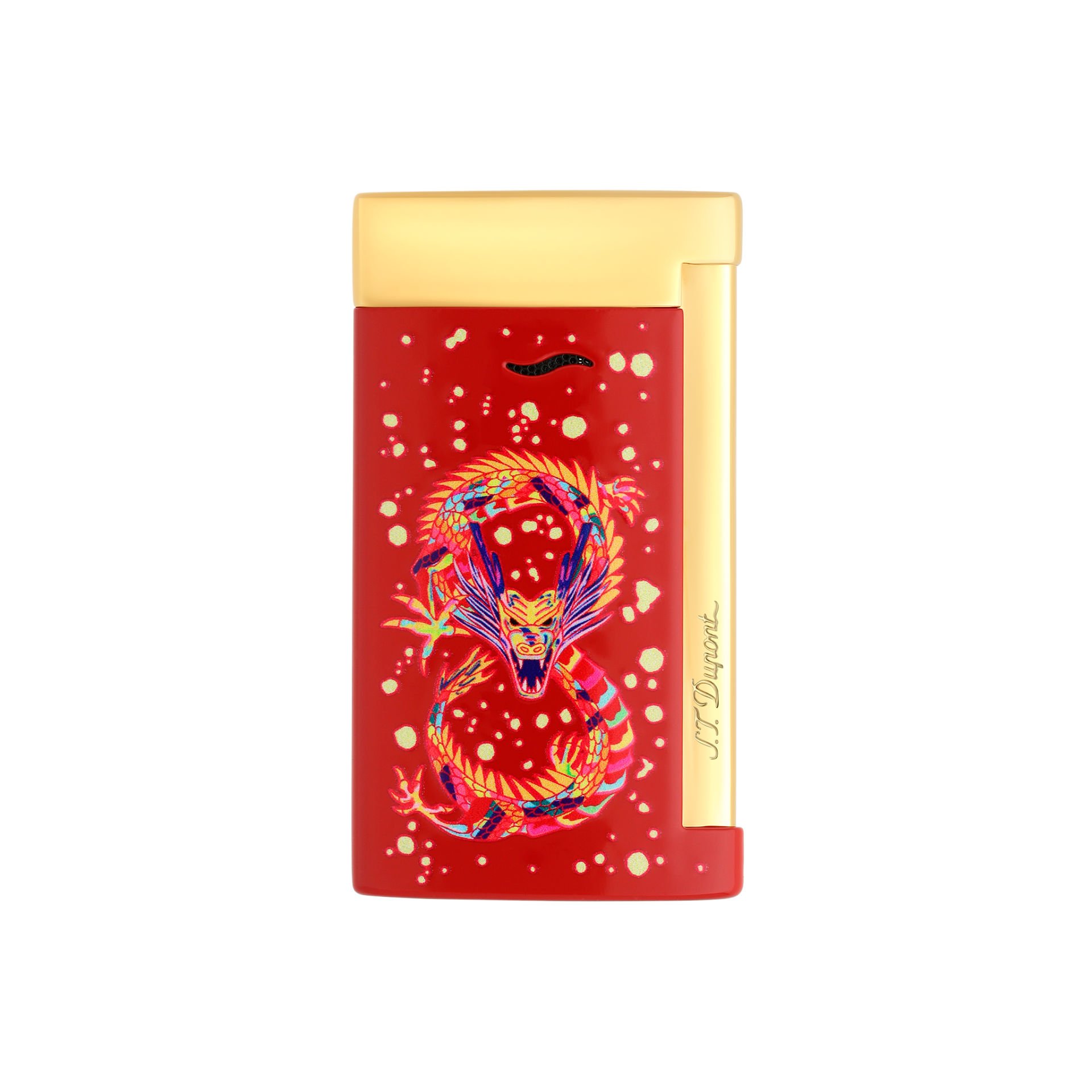 027776 St Dupont Slim-7 Chrome Golden Dragon Red Çakmak