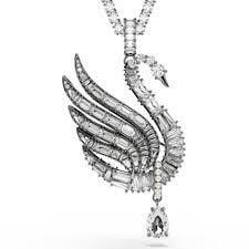 5723411 Swan Vienna Pendant And Brooch, Swan, White, Ruthenium Plated