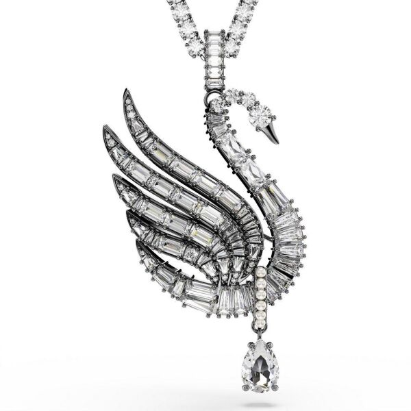 5723411 Swan Vienna Pendant And Brooch, Swan, White, Ruthenium Plated
