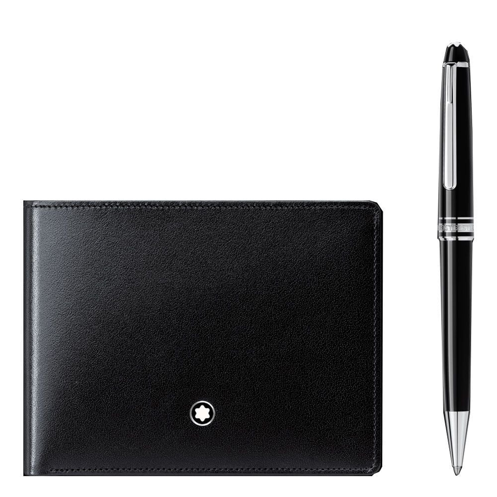 117084 Mont Blanc Meisterstück Platinum Classique Ballpoint Pen and Meisterstück Wallet Set
