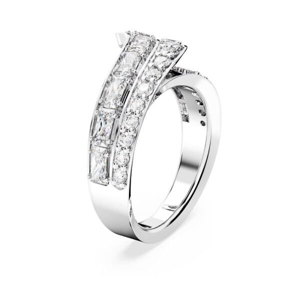5665346 Swarovski Yüzük Hyperbola cocktail ring, Carbon neutral zirconia, Mixed cuts, Double bands, White, Rhodium plated 5665346