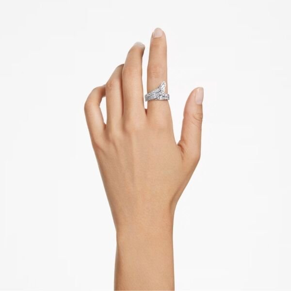 5665346 Swarovski Yüzük Hyperbola cocktail ring, Carbon neutral zirconia, Mixed cuts, Double bands, White, Rhodium plated 5665346