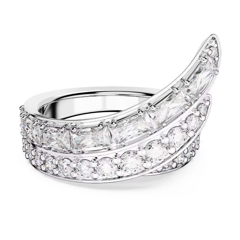 5665346 Swarovski Yüzük Hyperbola cocktail ring, Carbon neutral zirconia, Mixed cuts, Double bands, White, Rhodium plated 5665346