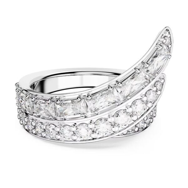 5665346 Swarovski Yüzük Hyperbola cocktail ring, Carbon neutral zirconia, Mixed cuts, Double bands, White, Rhodium plated 5665346