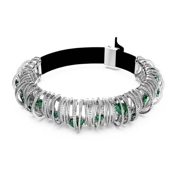 5676060 Swarovski Kolye Hyperbola Choker, Carbon Neutral Zirconia, Green, Rhodium Plated 5676060