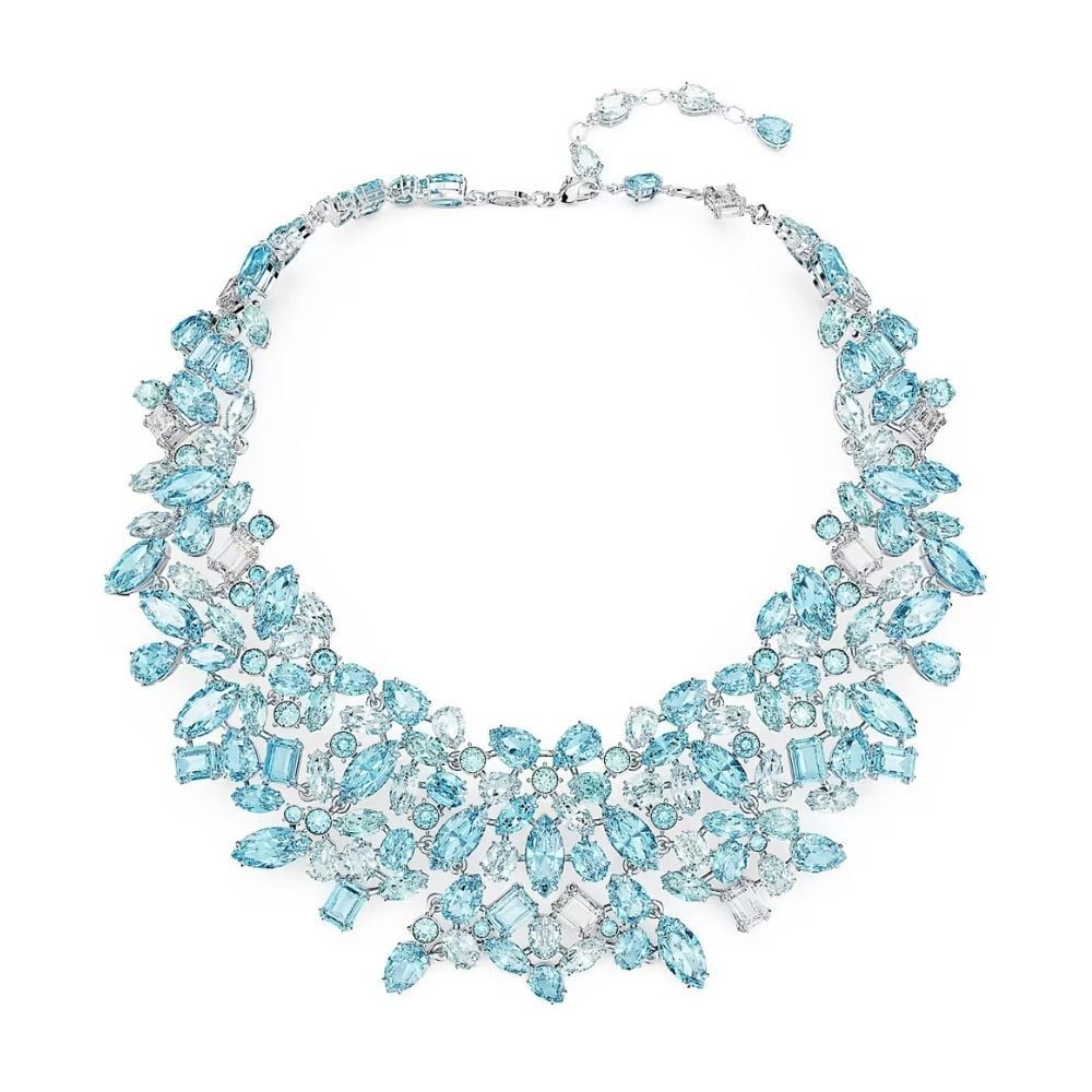 5672879 Swarovski Kolye Gema Necklace, Mixed Cuts, Blue, Rhodium Plated 5672879
