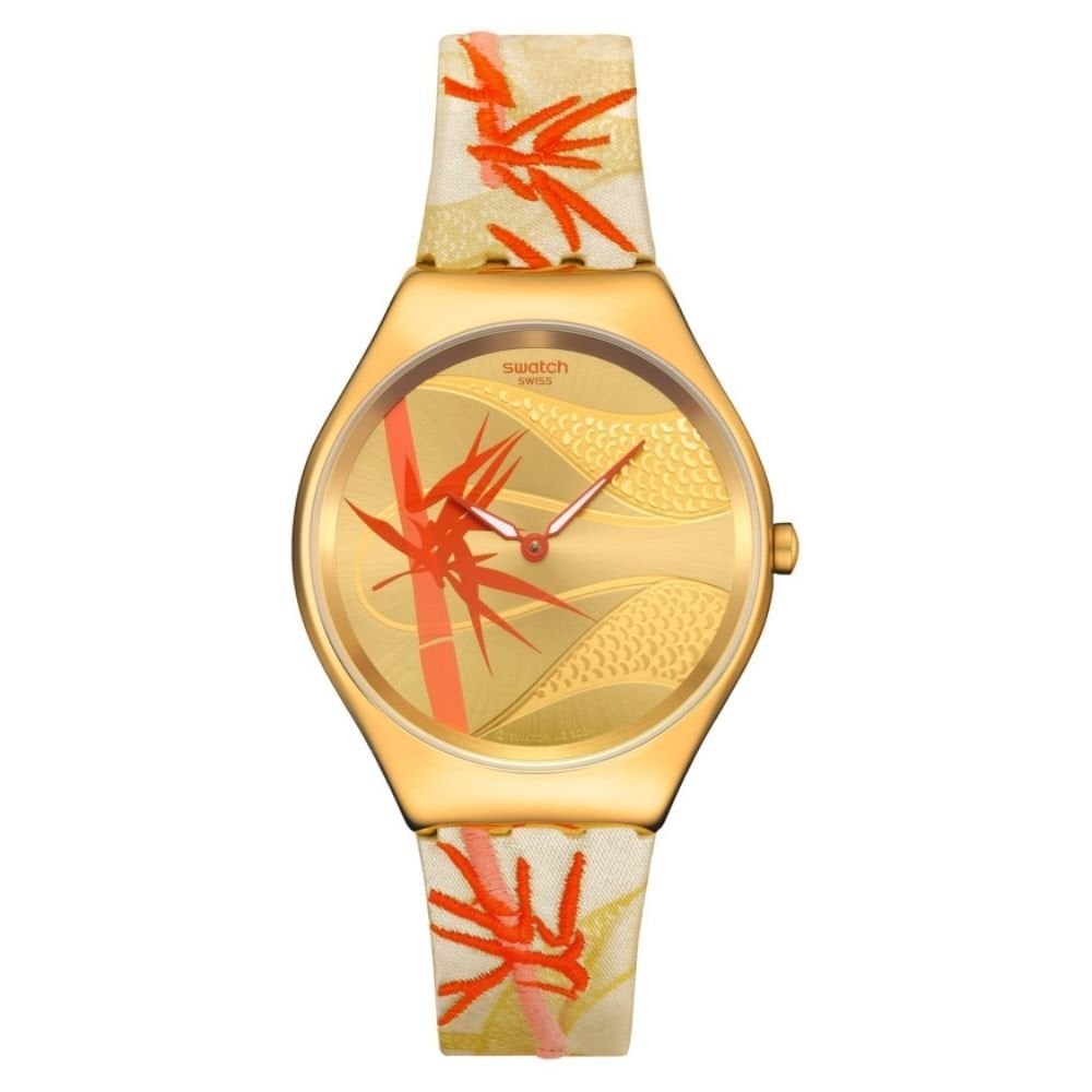 SYXZ105 Swatch Golden Red Bamboo Bayan Kol Saati