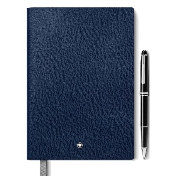 130448 Mont Blanc Meisterstück Classique Platinum Kaplama Roller Kalem ve Mavi Not Defteri Seti