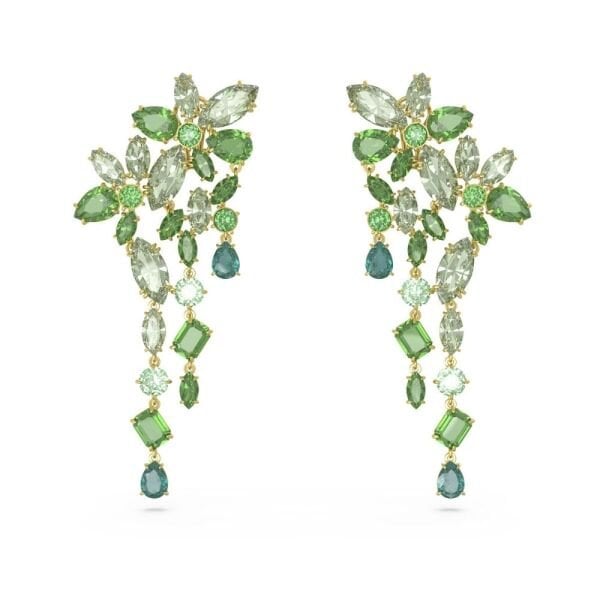 5652801 Swarovski Küpe Gema:Drop Earrings Mixed Cuts, Green Gold-Tone Plated 5652801
