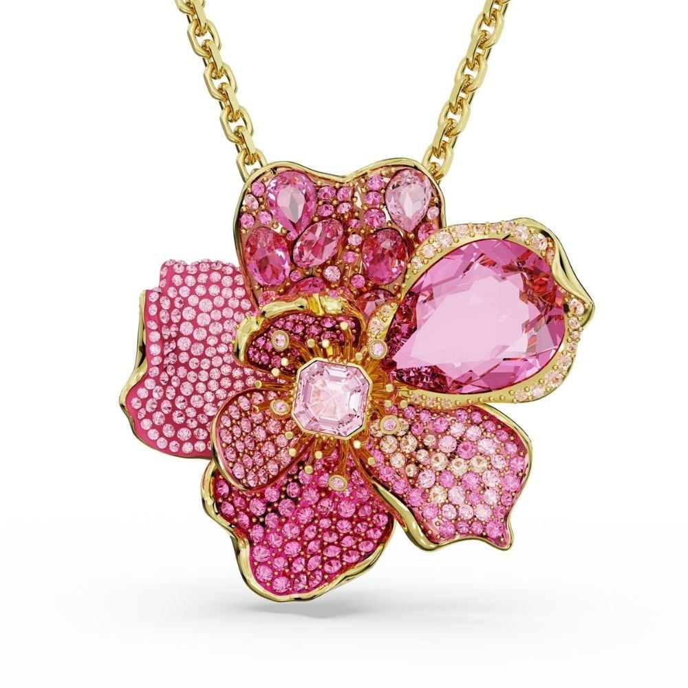 5652068 Swarovski Kolye Florere Pendant and Brooch, Pave, Flower, Pink, Gold-tone Plated 5652068