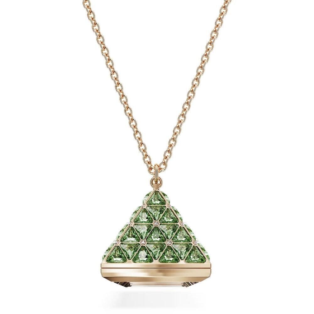 5631146 Swarovski Kolye Saat Pendant Watch, Triangle cut, Green, Champagne gold-tone finish 5631146