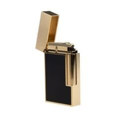 16601 St Dupont Ligne 2 Diamond Head Pattern Yellow Gold and Black Matte Laquer Çakmak 16601