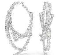 5727098 Matrix Hoop Earrings, Mixed Cuts, White, Rhodium Plated