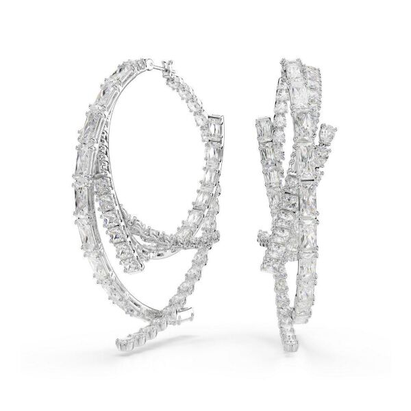 5727098 Matrix Hoop Earrings, Mixed Cuts, White, Rhodium Plated