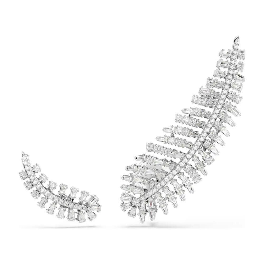 5749211 Swarovski Vienna earrings,Mixed Cuts,Feather, White, Rhodium plated
