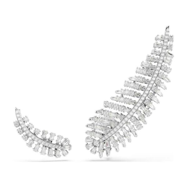 5749211 Swarovski Vienna earrings,Mixed Cuts,Feather, White, Rhodium plated