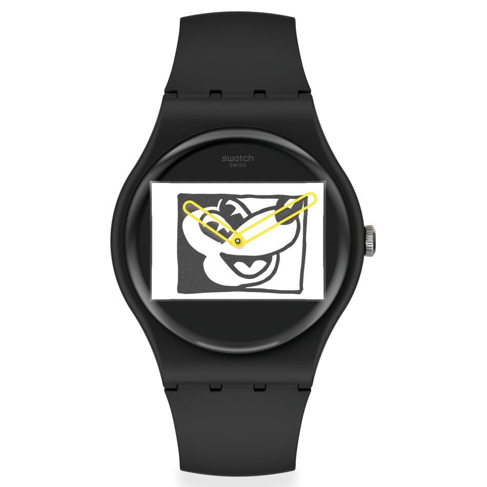 SUOZ337 Swatch Mickey Blanc Sur Noir Unisex Kol Saati