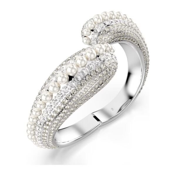 5692108 Swarovski Bilezik Sublima cuff, Statement, Crystal pearl, Round cut, White, Rhodium plated 5692108