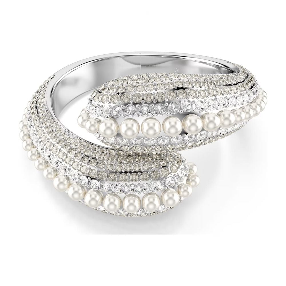 5692108 Swarovski Bilezik Sublima cuff, Statement, Crystal pearl, Round cut, White, Rhodium plated 5692108